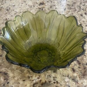Green Glass Flower Bowl